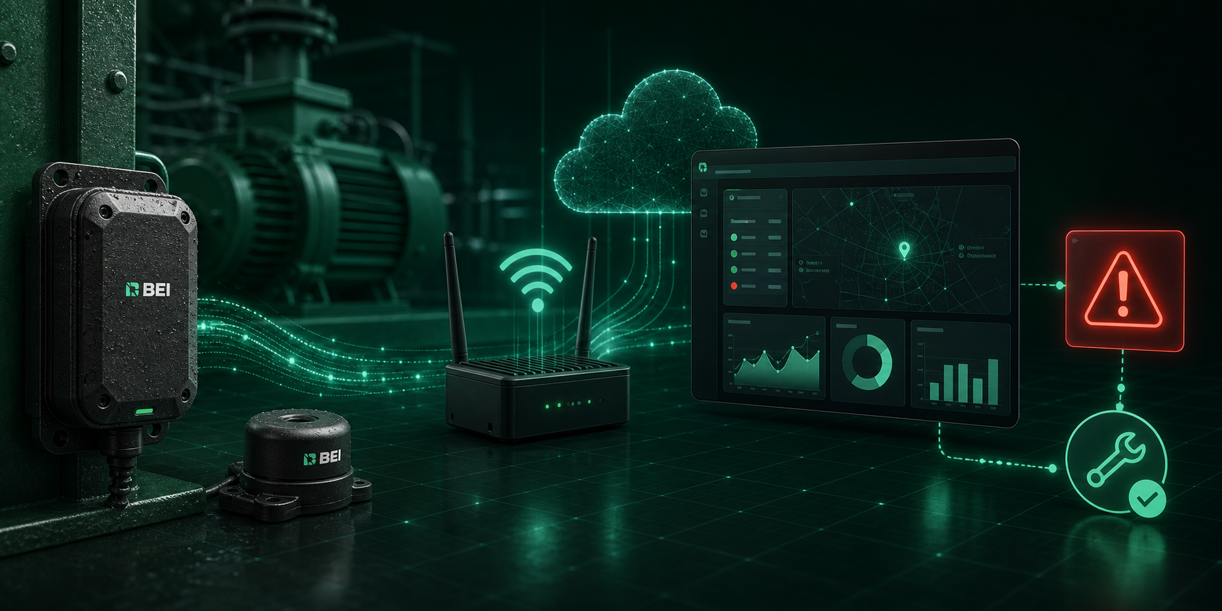 Luồng dữ liệu từ thiết bị BEI qua kết nối và DSS Cloud đến cảnh báo vận hành